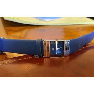 Women's 22mm Silver Tone WHY? Watch with Blue Poly Band